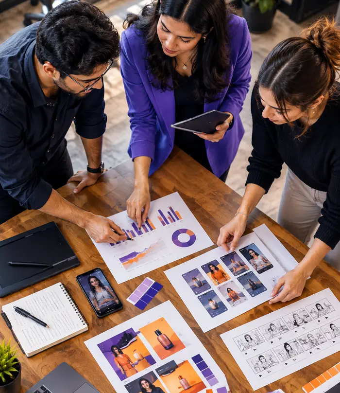 Scalerox team reviewing campaign creatives and performance reports