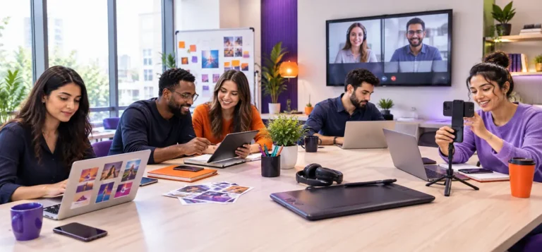 The Scalerox digital marketing team working together in the studio