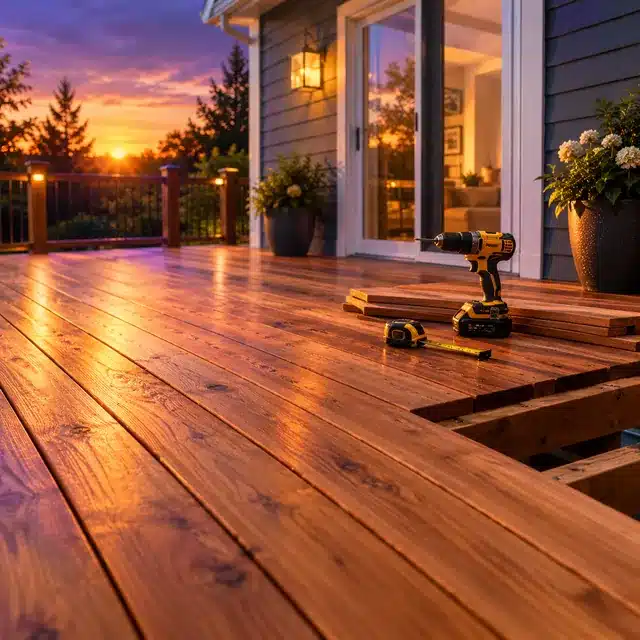 Newly built wooden deck representing home services clients